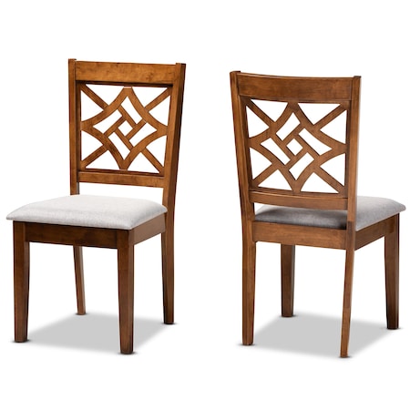 Baxton Studio Nicolette Modern and Contemporary Grey Fabric and Walnut Brown Finished Wood 2-PC Dining Chair Set 176-11387-Zoro